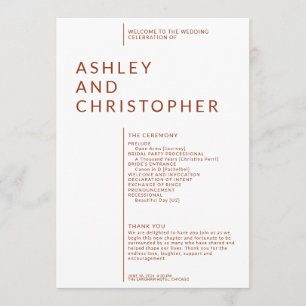 Simple Terracotta Isolated Names Wedding Ceremony Programme