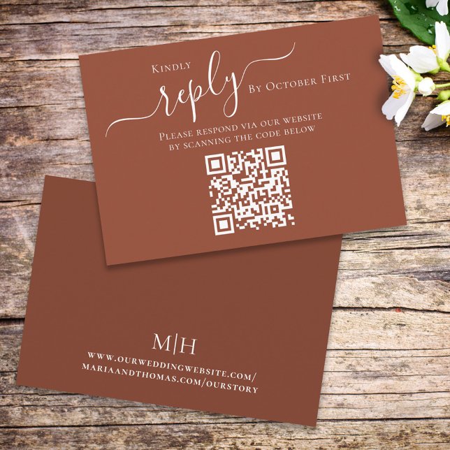 Simple Terracotta Minimalist Modern QR Code RSVP Enclosure Card (Creator Uploaded)