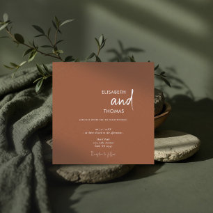 Simple terracotta modern minimalistic wedding invitation