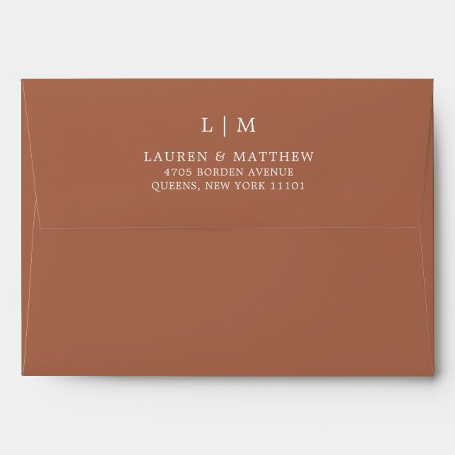 Simple Terracotta Monogram Elegant Wedding Envelope (Back (Top Flap))