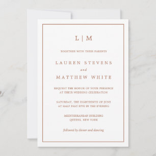 Simple Terracotta Monogram Elegant Wedding Invitation