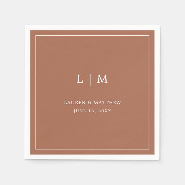 Simple Terracotta Monogram Elegant Wedding Napkin (Front)