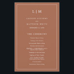 Simple Terracotta Monogram Elegant Wedding Program<br><div class="desc">Simple Wedding Program featuring a modern yet elegant design with your two letter monogram at the top and your details surrounded by a thin border. All text is in white over a terracotta / burnt orange / rust background and may be changed in the design editing tool. The front has...</div>