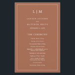Simple Terracotta Monogram Elegant Wedding Program<br><div class="desc">Simple Wedding Program featuring a modern yet elegant design with your two letter monogram at the top and your details surrounded by a thin border. All text is in white over a terracotta / burnt orange / rust background and may be changed in the design editing tool. The front has...</div>