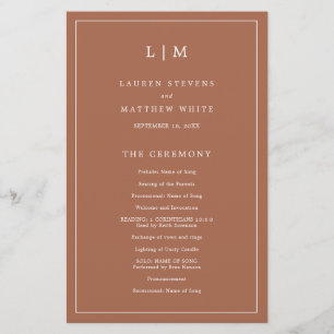 Simple Terracotta Monogram Elegant Wedding Program