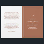 Simple Terracotta Monogram Elegant Wedding Program<br><div class="desc">Simple folded Wedding Program featuring a modern yet elegant design with your two initial monogram along with your details surrounded by a thin border on the front cover. The inside has your wedding party on the left side and your order of ceremony on the right side. All design elements are...</div>