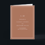 Simple Terracotta Monogram Elegant Wedding Programme<br><div class="desc">Simple folded wedding program featuring a modern yet elegant design. The cover has your two initial monogram along with your wedding details in white over a terracotta / burnt orange / rust background. The inside has your wedding party on the left side and your order of ceremony on the right...</div>