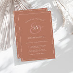 Simple Terracotta Monogram Wedding Invitation<br><div class="desc">Simple Terracotta Monogram Wedding Invitation. Stylishly impress your wedding guests with this trendy burnt orange wedding invitation featuring a beautiful white script, with the bride and groom's initials on a terracotta background. This Invitation has a stunning dark orange design, with modern and minimal vibes, perfect for your simple, trendy, minimalist...</div>