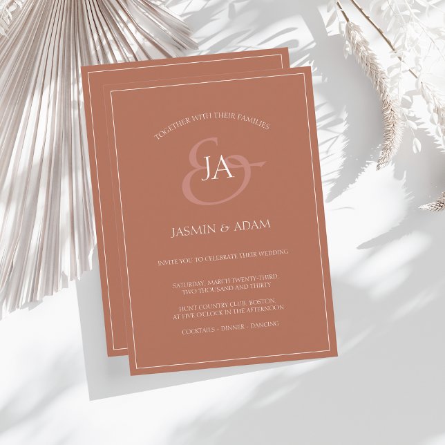 Simple Terracotta Monogram Wedding Invitation (Creator Uploaded)