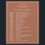 Simple Terracotta Monogram Wedding Timeline<br><div class="desc">Simple terracotta Wedding Timeline featuring a modern yet elegant design with your two letter monogram at the top and your details surrounded by a thin border. All text is in white over a burnt orange / rust background and may be changed to any colours you wish by clicking the "customise"...</div>