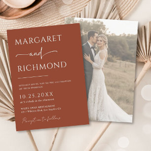 Simple Terracotta Overlay Photo Minimalist Wedding Invitation