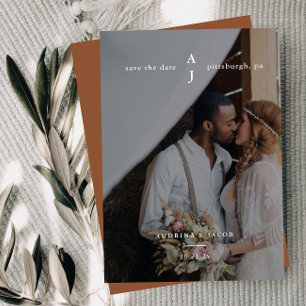 Simple Terracotta Photo Monogram Wedding Save The Date
