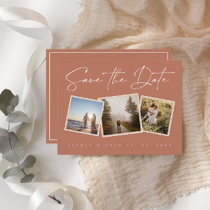 Simple Terracotta Photo Wedding Save the Date Announcement Postcard