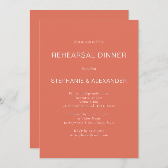 Simple Terracotta Rehearsal Dinner Invitation (Front/Back)