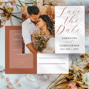 Simple Terracotta Save the Date Wedding Announcement Postcard