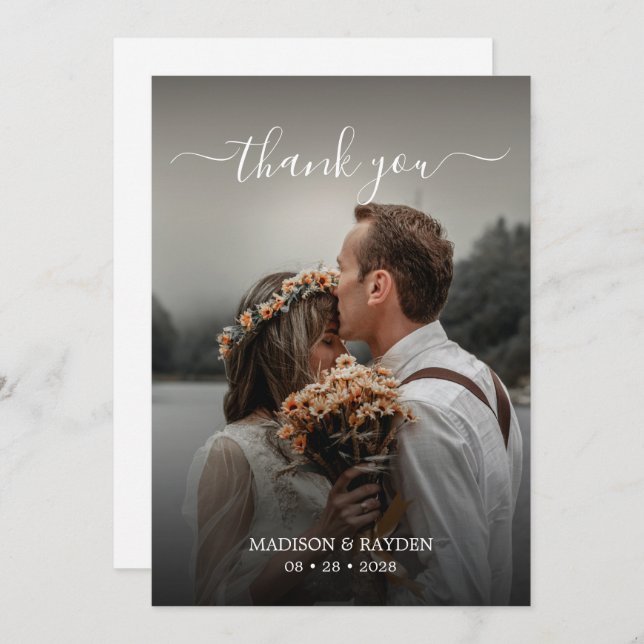 Simple Terracotta Script Overlay Wedding Photo Thank You Card (Front/Back)