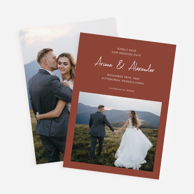 Simple Terracotta Script Photo Wedding Save The Date (Creator Uploaded)