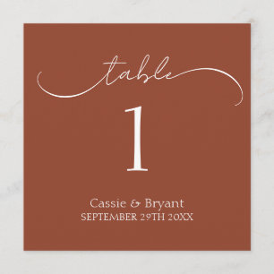 Simple Terracotta Script Wedding Table Number
