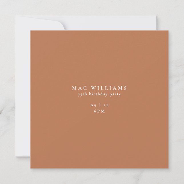 Simple Terracotta Square 75th Birthday Party Invitation (Front)