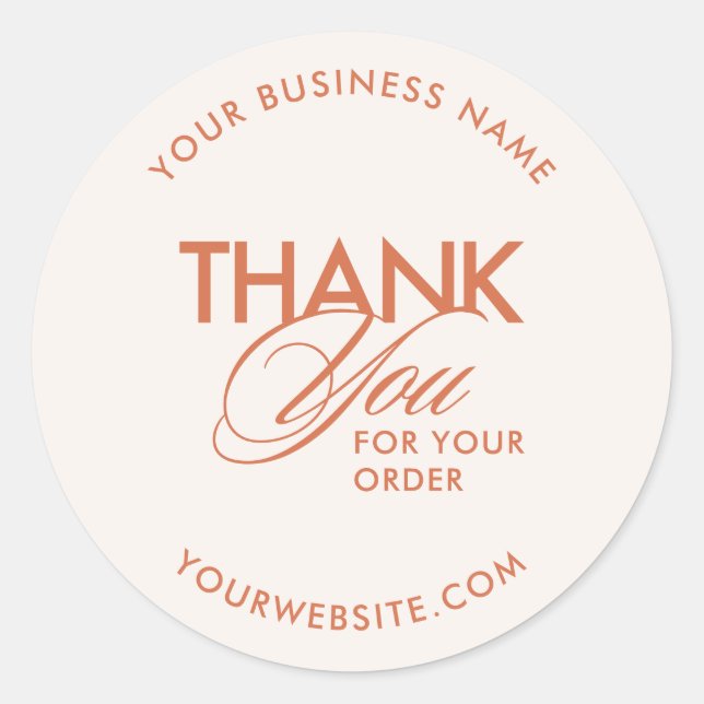 Simple Terracotta Thank You Script Business Classic Round Sticker (Front)