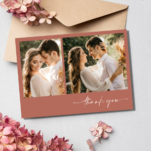 Simple Terracotta Two Photo Wedding Thank You 