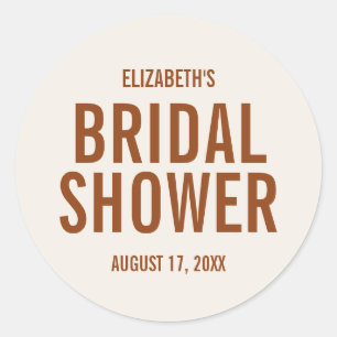 Simple Terracotta Typography Bridal Shower Classic Classic Round Sticker