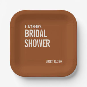 Simple Terracotta Typography Bridal Shower Paper Plate