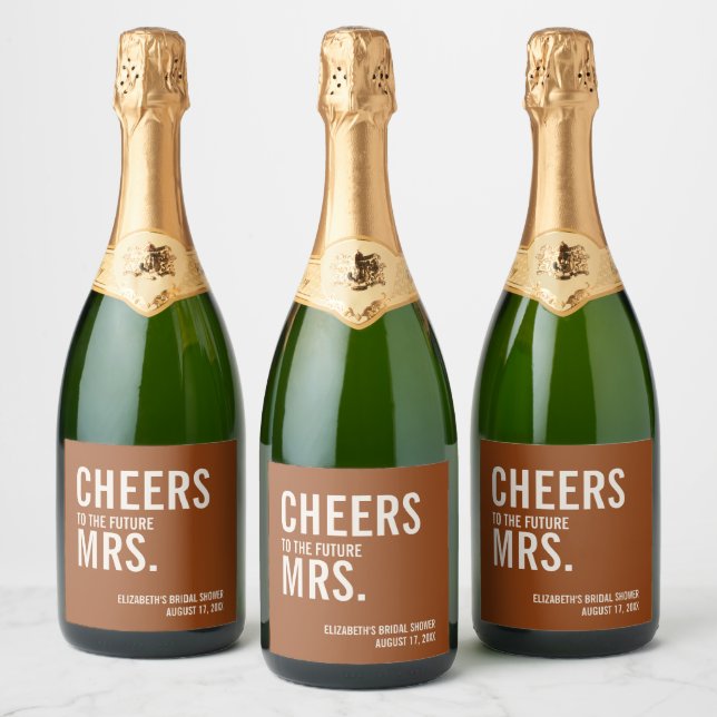 Simple Terracotta Typography Bridal Shower Sparkling Wine Label (Bottles)