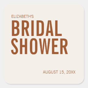 Simple Terracotta Typography Bridal Shower Square  Sticker