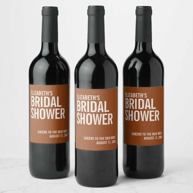 Simple Terracotta Typography Bridal Shower Wine Label (Bottles)