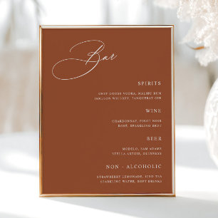 Simple Terracotta Wedding Bar Menu  Poster