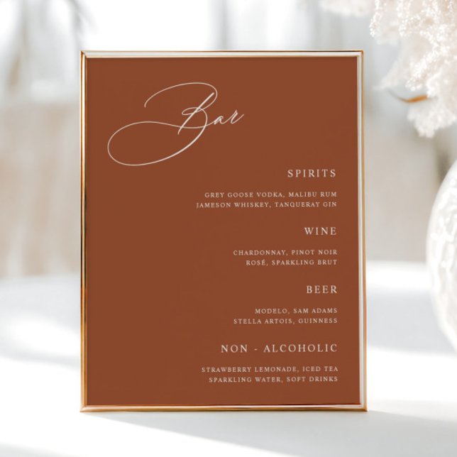 Simple Terracotta Wedding Bar Menu  Poster (Creator Uploaded)