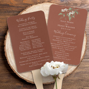 Simple Terracotta Wedding Ceremony Program Hand Fan