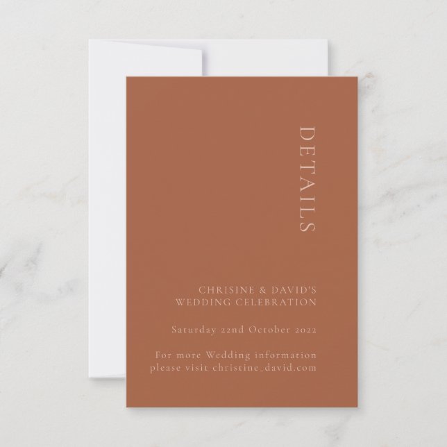 Simple Terracotta Wedding Details card (Front)