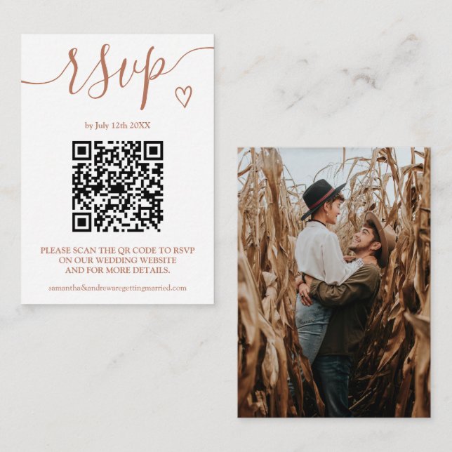 Simple terracotta wedding rsvp Qr code photo Enclosure Card (Front/Back)