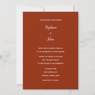 Simple Terracotta White Classic Colourful Wedding Invitation