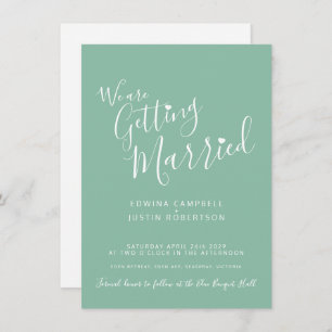 Simple text and heart green white wedding invites