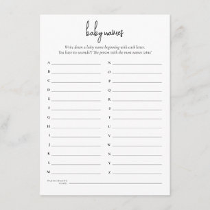 Simple Text Baby Names Shower Game Card