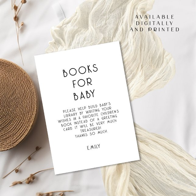 Simple Text Black White Books for Baby Shower Invitation (Available digitally and printed)