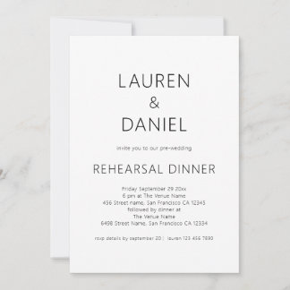 Simple Text Black White Wedding Rehearsal Dinner Invitation
