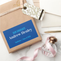 Simple Text Blue and White Graduation Party Favour