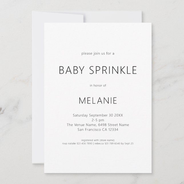 Simple Text Gender Neutral Baby Sprinkle Shower Invitation (Front)