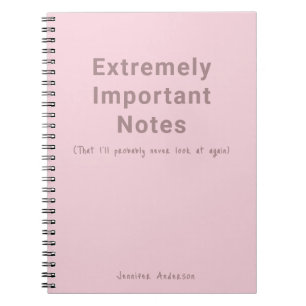 Simple Text Important Notes Pastel Pink Notebook