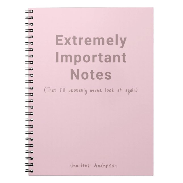 Simple Text Important Notes Pastel Pink Notebook (Front)