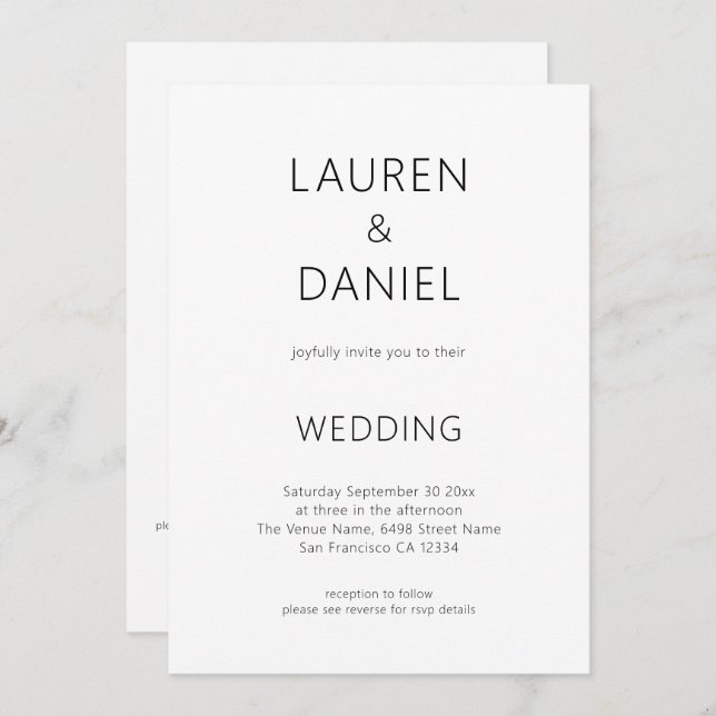 Simple Text Only QR Code Black and White Wedding Invitation (Front/Back)