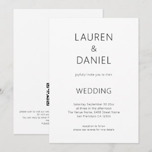 Simple Text Only QR Code Black and White Wedding Invitation