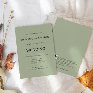 Simple Text Only QR Code Sage Green Wedding Invitation