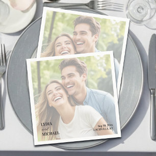 Simple Text Overlay Photo Wedding Napkin