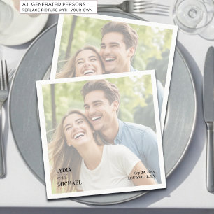 Simple Text Overlay Photo Wedding Napkin