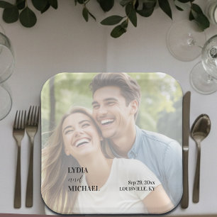 Simple Text Overlay Photo Wedding Paper Plate